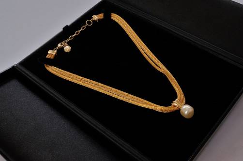 Sonia Rykiel necklace snake chain & faux pearl pendant, 1980`s French